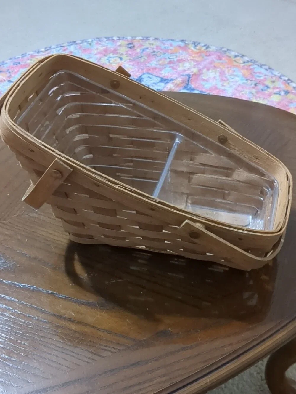 1989 Vintage Longaberger Natural Tan Woven Wood Basket with Clear Liner